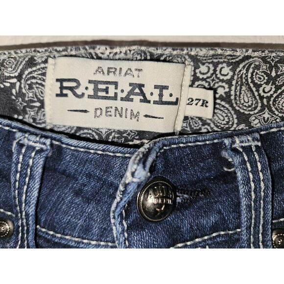Ariat Real Jeans Women Sz 27R Mid Rise Straight Leg Blue Denim Length 31 - Picture 3 of 13